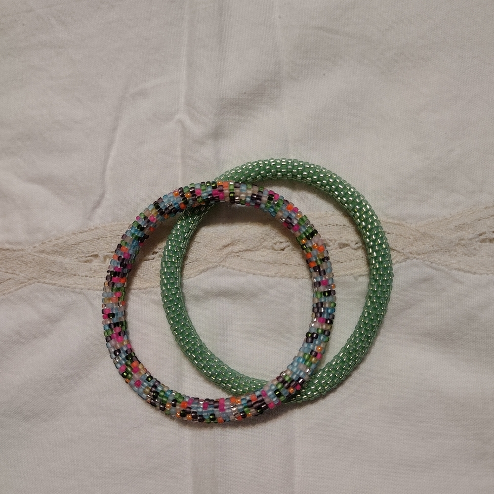Roll on beaded bracelets.